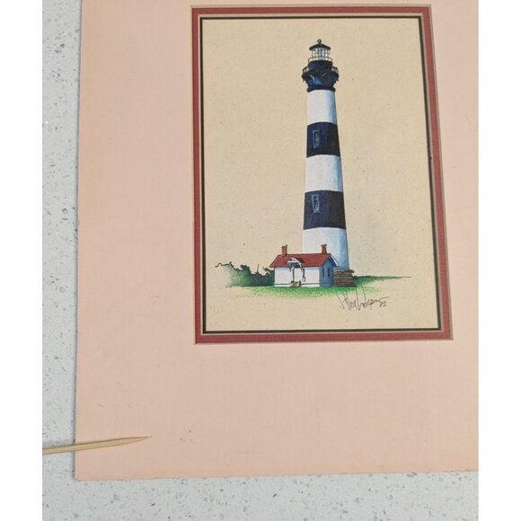 Lighthouse Mixed Media Art Signed Original 1992 Matted Costal Outer banks - Picture 12 of 15